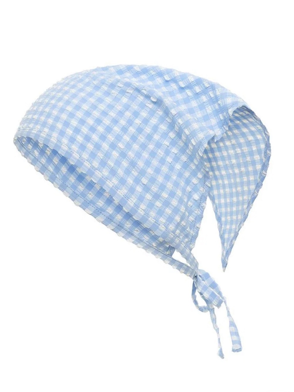 Peri Micro Gingham Tie-Up Scarf Blue Gingham Bandana Headscarf